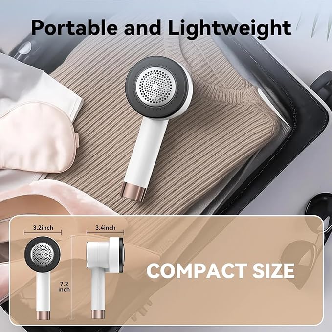 Smyeviva Rechargeable Fabric Shaver for Clothes: 6-Leaf Blades & 3 Speeds to Remove Pilling, Fuzz & Lint Balls - with LED Display, Portable Electric Lint Remover for Sweater, Couch, Blanket, Furniture