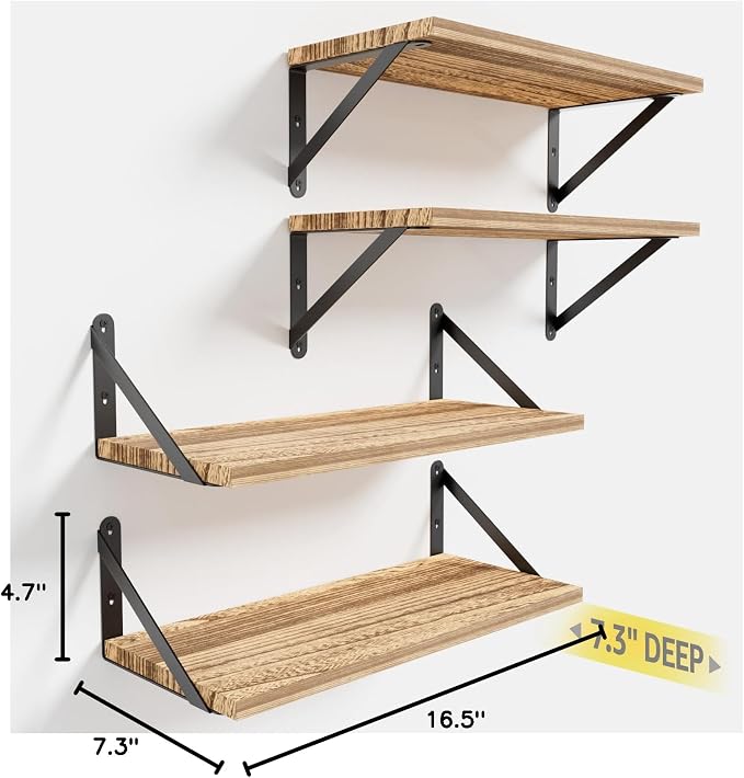 Wall Shelves 7.3" Deep Solid Paulownia Wood | 15mm Thick, Wider & Longer & - Image 3