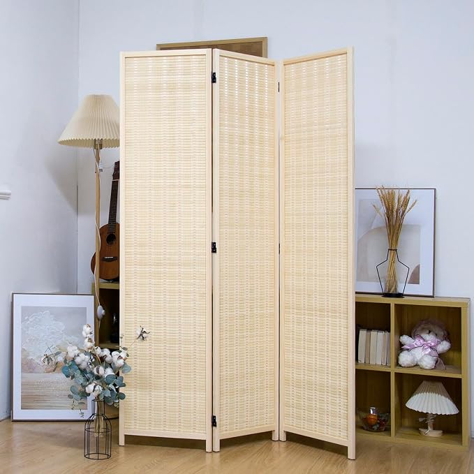 3 Panel Bamboo Room Divider for Home & Office, 5.6 ft Tall Folding Partition - Image 4