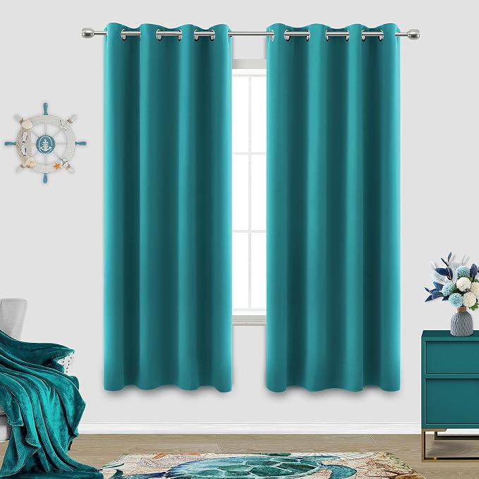 KOUFALL 63 Length Teal Blackout Curtains by KOUFALL