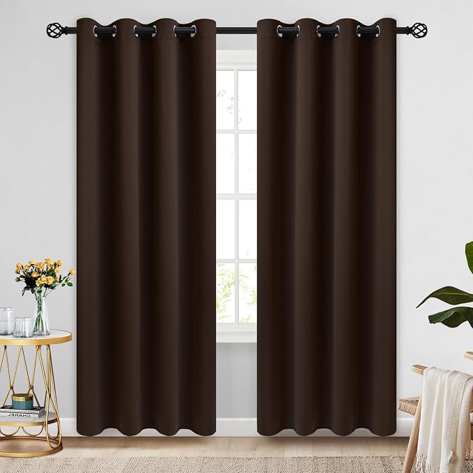 COSVIYA Grommet Room Darkening Brown Curtains 84 inch Long - Image 2