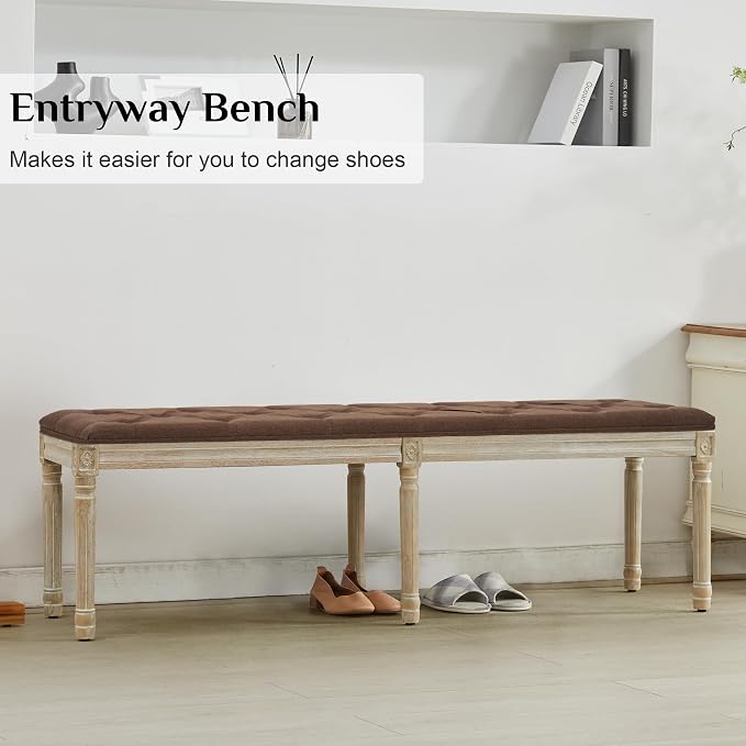 LOULENS 57.7" Linen End of Bed Bench King Size, Upholstered Bench, Upholstered - Image 8