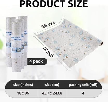 RAY STAR 18X96 Inch Shelf Liner for Kitchen Cabinets, Non-Adhesive Cabinet Liner Washable, PVC Drawer Liner for Dresser Non-Slip Bathroom (Floral)(4 Roll)