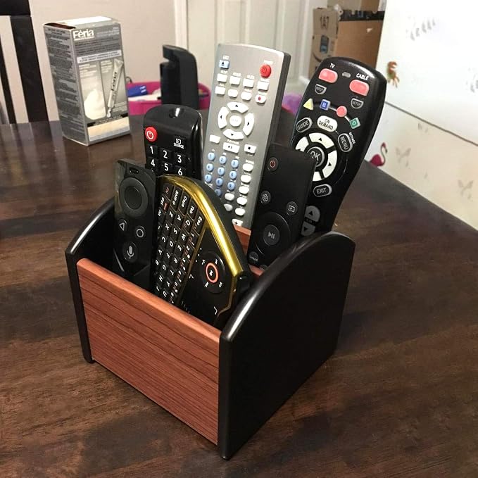 Coideal Remote Control Holder Caddy Wood, Rotating Wooden Pen Pencil Holder - Image 6