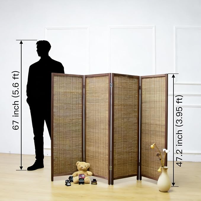 4 Panel Short Room Divider Screen, Small Bamboo Panel Divider - Image 2