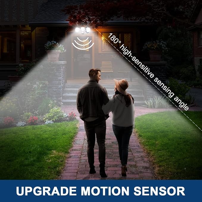 EMANER Motion Sensor Outdoor Lights, Dusk to Dawn Porch Flood Light 5000K, 4-Mode, 2800lm Wired Security Spotlight Wall Mount for Garage Porch Soffit Under Eave (2-Pack, White)