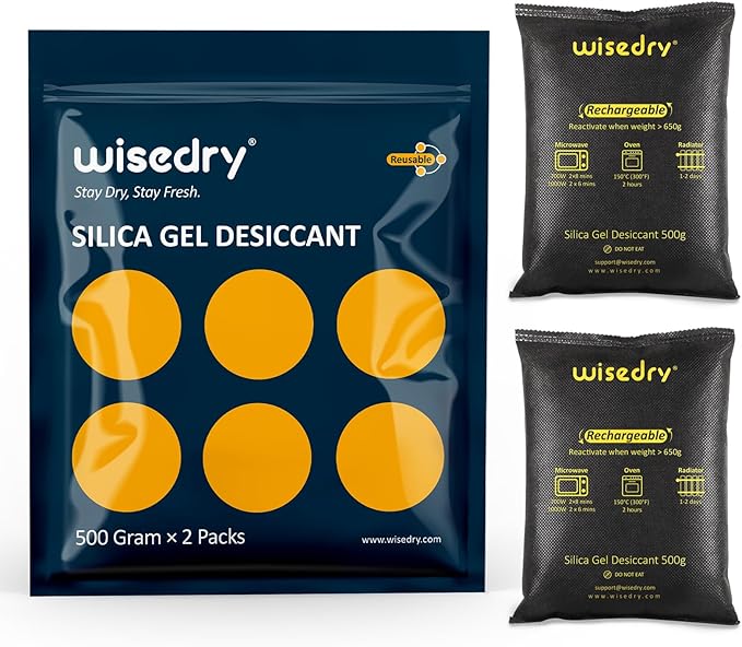 wisedry 2 x 500 Gram [2.2 lbs] Rechargeable Silica Gel Car Dehumidifier, Microwave Fast Reactivated Desiccant Packets Large for Gun Safe Closet Basement Garage Storage Moisture Absorber Bag Reusable