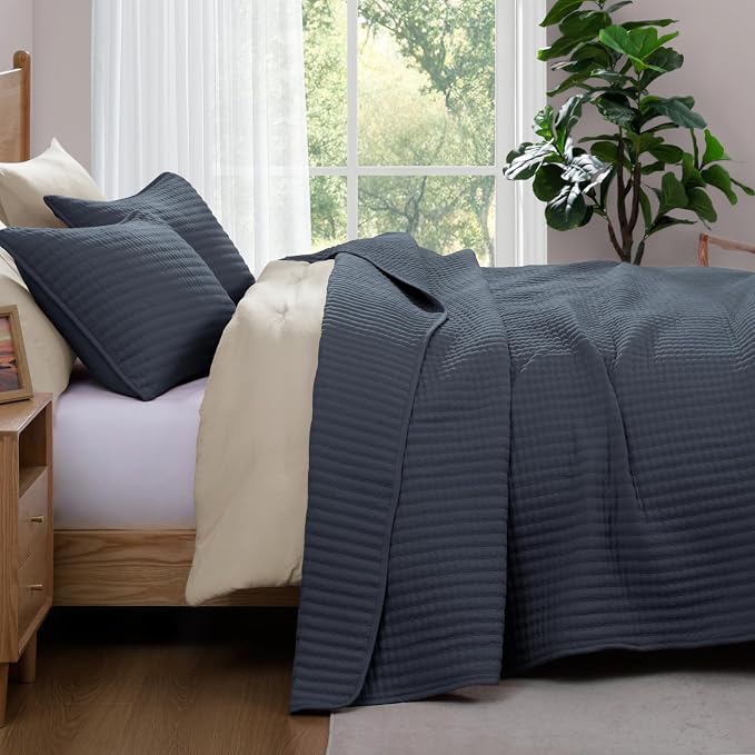 Blue Grey California/Oversized King Size Quilt Bedding Set | Lightweight Soft - Image 4