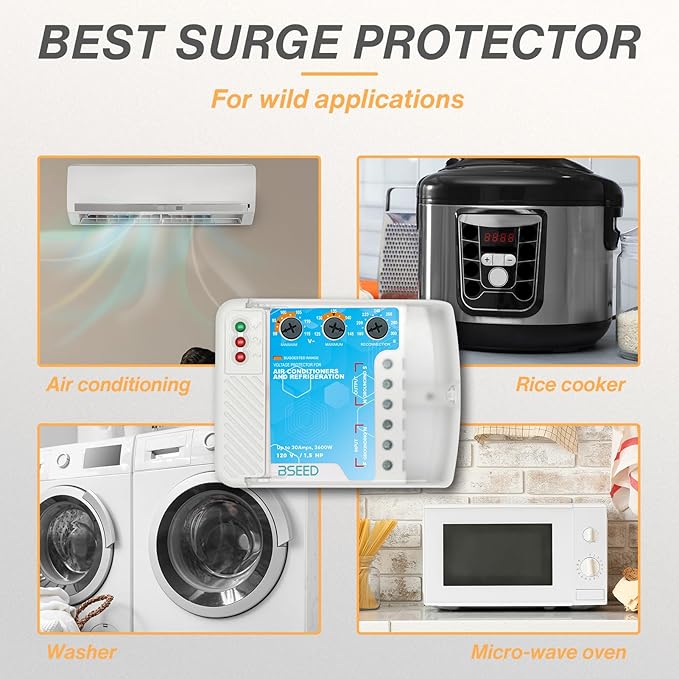 BSEED Surge Protector - Heavy Duty Power Voltage Regulator for TV, Computer & Home Appliances, Adjustable, 120V, 30A, 3600W, 1 Pack