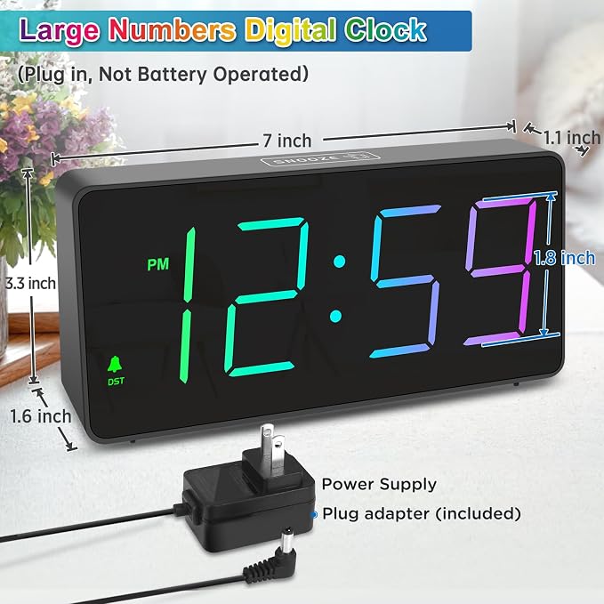 Peakeep Digital Alarm Clock for Bedroom Bedside, Large Display 5 Dimmers | - Image 3