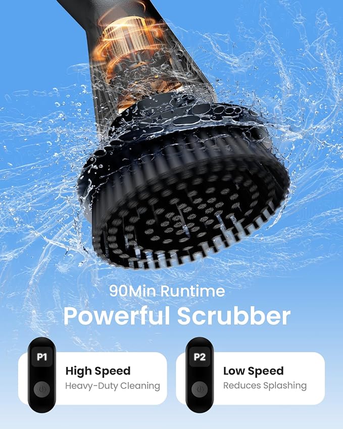 Leebein Electric Spin Scrubber, 2025 New Cordless Cleaning Brush Bathroom Scrubber, IPX7 Waterproof Shower Scrubber with 7 Brush Heads, Extendable Long Handle and 2 Speeds Scrubber for Bathtub Floor