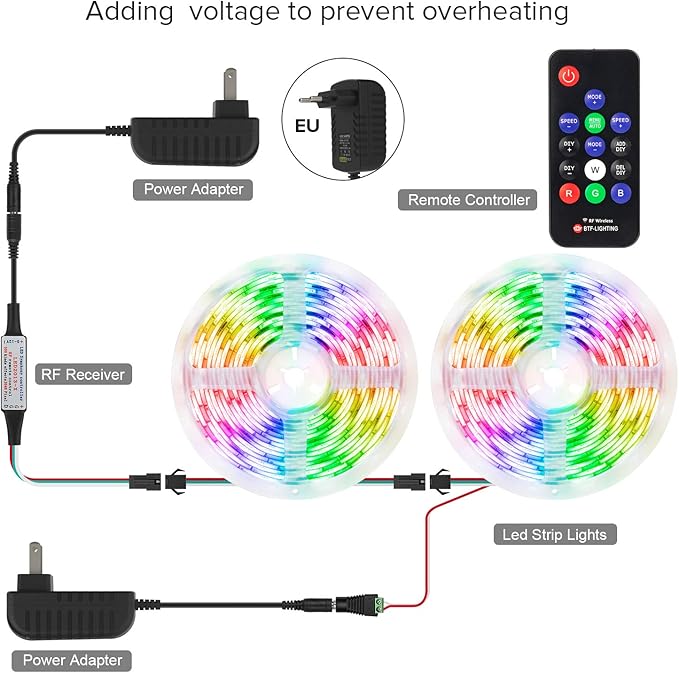 BTF-LIGHTING WS2811 WS2812B 1903 DC5/12V 14keys Wireless RF RGB LED Controller 300 Kinds of Changes Digital Color LED Pixel Strip modules Input=Ouput Voltage Perfect for DIY Project Black