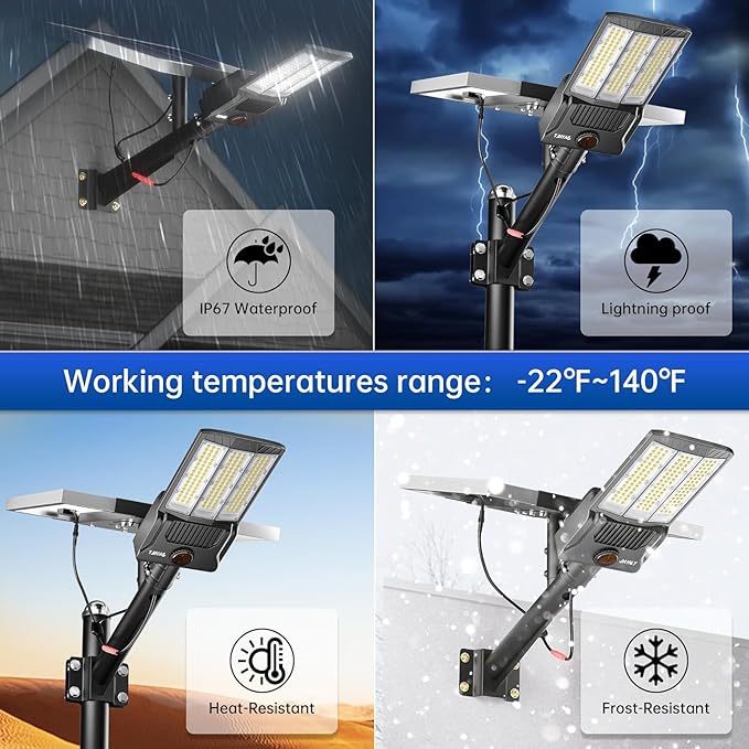 JAYNLT Y-9800W Solar Street Lights Outdoor, 750000LM 6500K High Powered Commercial Parking Lot Lights Dusk to Dawn, Waterproof Solar Security Flood Lamps with Remote for Driveways, Basketball Courts
