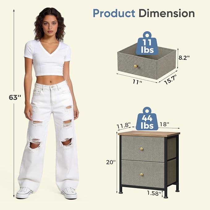 DUMOS Night Stands Set of 2, Bedside Table - Image 3