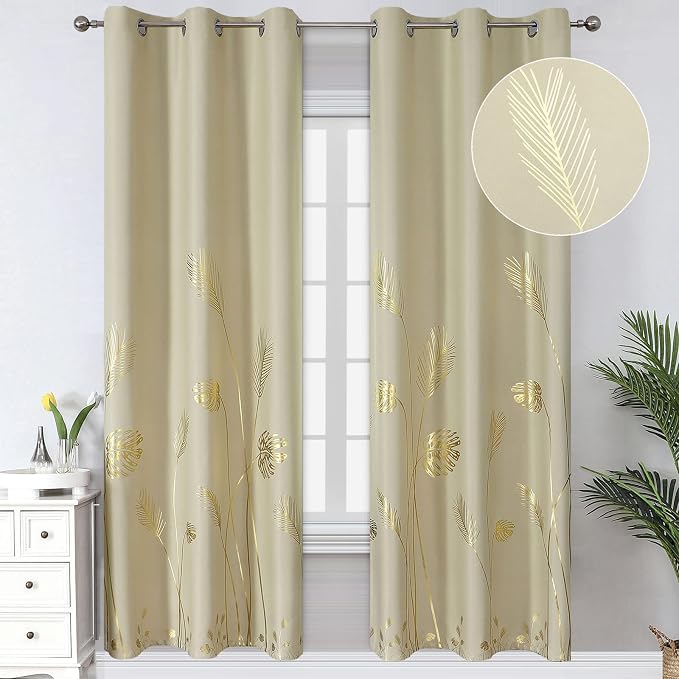 Window Curtains 96 Inch Extra Long Blackout Curtains Palm Tree and Wheat by ESTELARTEXTILER