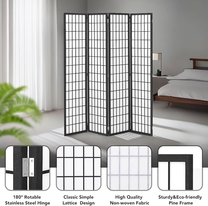 6ft Room Divider Wall Shoji Screen, 4 Panel Folding Privacy Screen - Image 5