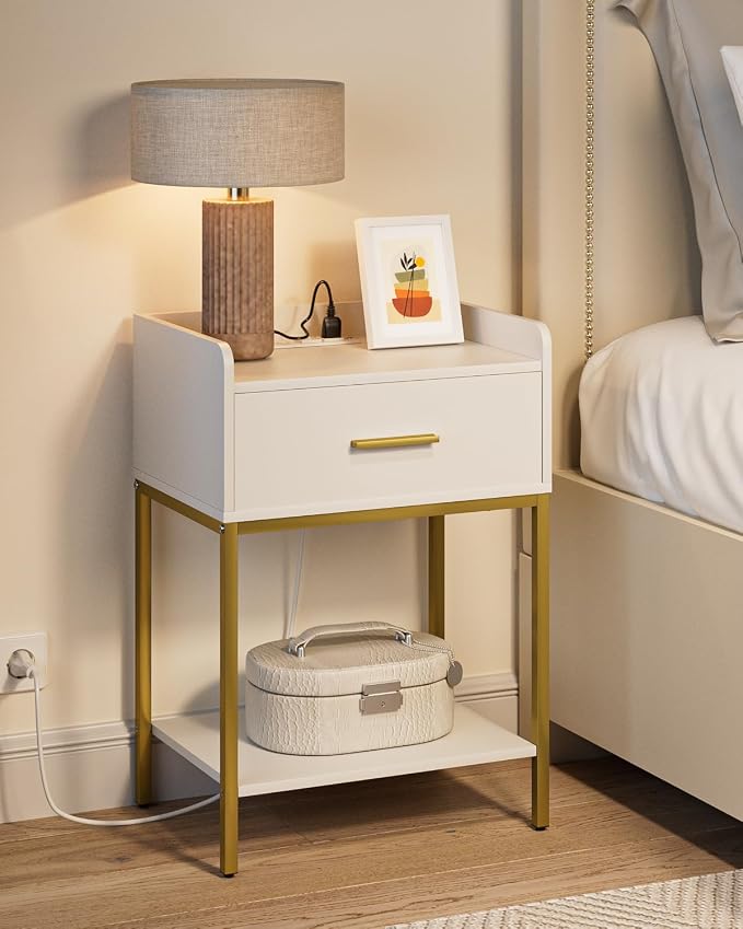 Nightstand with Charging Station, 3-Tier Bedside Table by Apetaccat