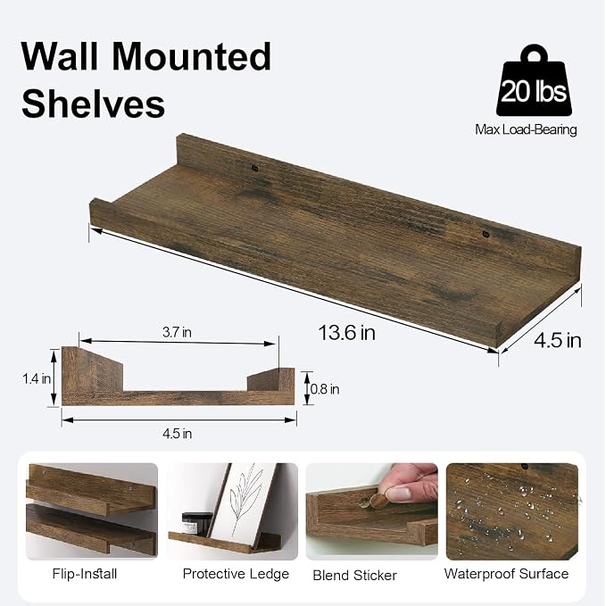 Brown Floating Shelves for Wall Decor, 14 in Shelf - Image 3