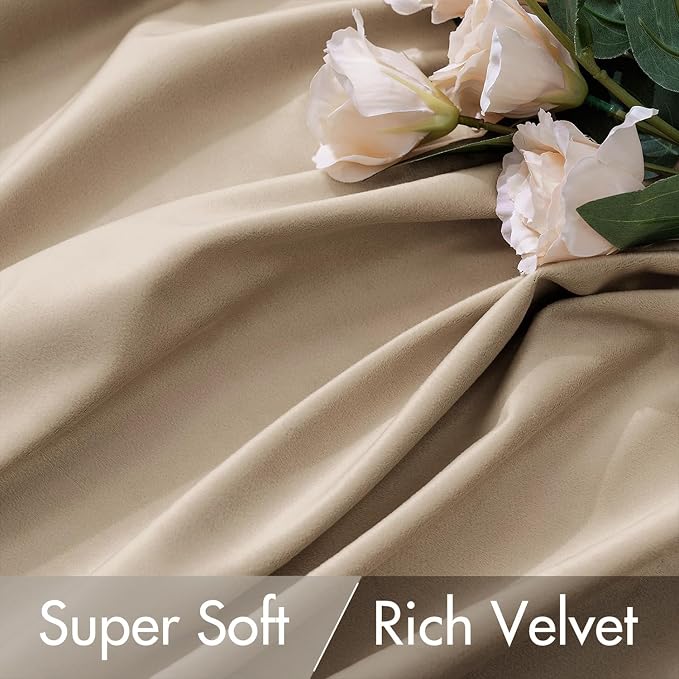 MIULEE Velvet Curtains 52x108 inches 2 Panels Cream Beige Blackout Curtains | - Image 4