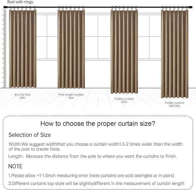 Topfinel 105 Inch Linen Blackout Curtains1 Panel, Autumn Double Layer Linen - Image 9