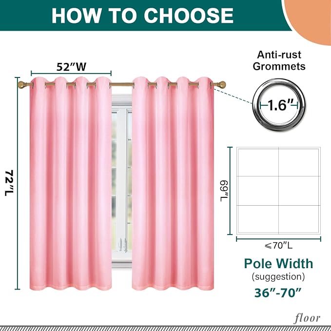 Diraysid 100% Blackout Curtains Pink Linen Curtains - Image 6
