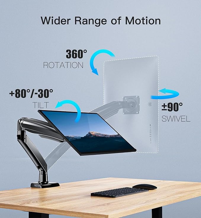 HUANUO Heavy Duty Monitor Arm for 49-Inch Ultrawide/Curved Screens, Full Motion Adjustable Monitor Mount with Aircraft-Grade Aluminum, Holds 26.4lbs, VESA 75x75/100x100mm