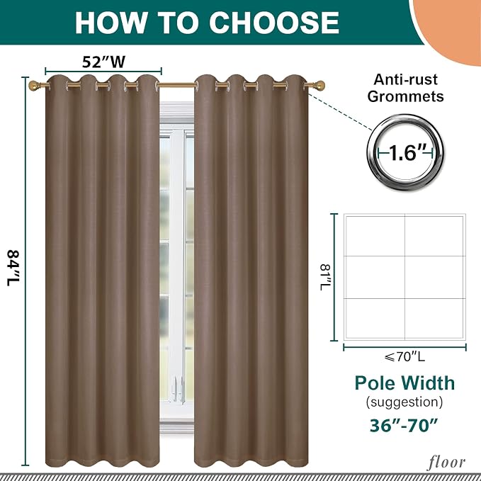 Diraysid 100% Blackout Curtains Cappuccino Linen Curtains - Image 5