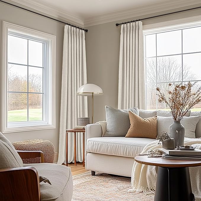 Pinch Pleated Full Blackout Faux Linen Curtains 72 Inches Long | Beige - Image 5