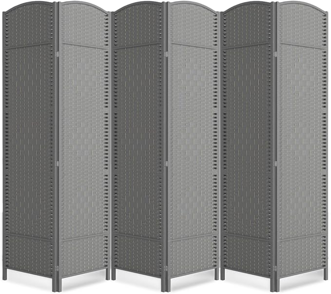6 Panel Folding Room Divider, Woven Privacy Screen, handcrafted diamond pattern by cocosica