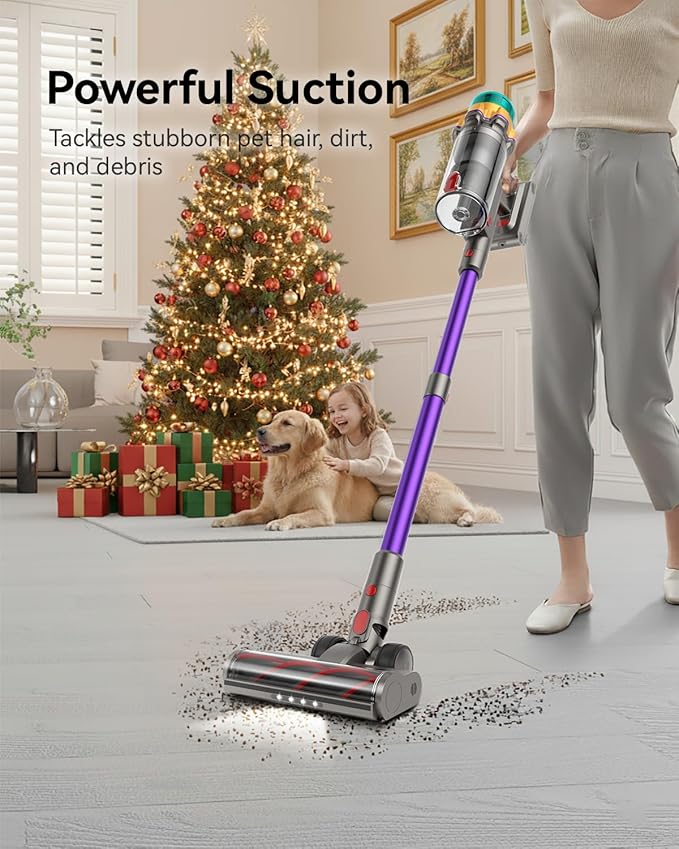 Cordless Vacuum Cleaner, 55KPA 650W 65Mins Extra-Large Dust Cup Cordless Stick Vacuum, Rechargeable Vacuum Cleaner with Self-Standing, Vacuum Cleaners for Home, Hardwood Floor, Carpet, Pet Hair