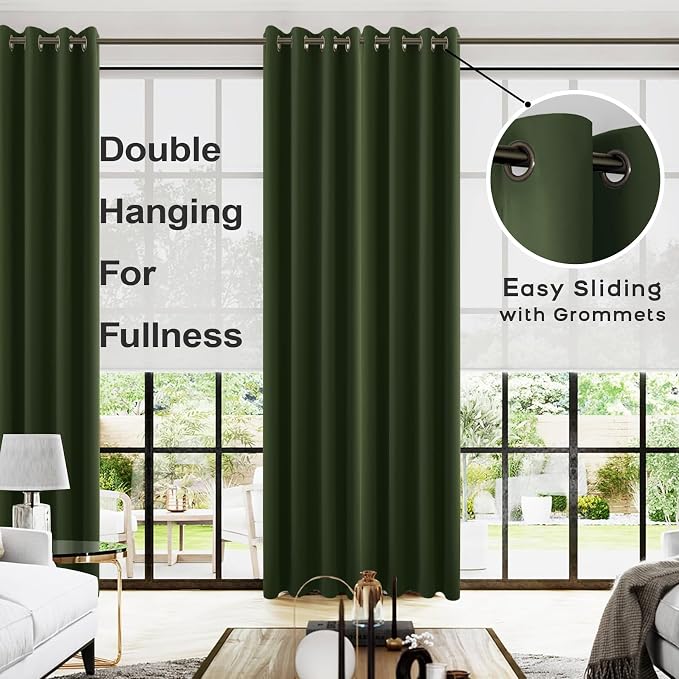 Olive Green Blackout Curtains 52 by 102 Inches Long - Image 2