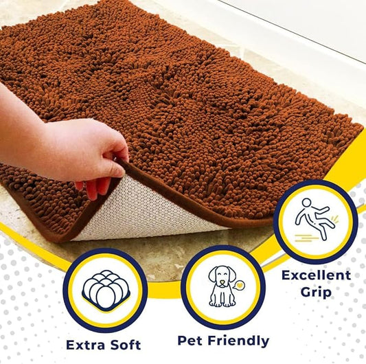Muddy Mat® Shown on TV – Super Absorbent Door Mat Indoor, Microfiber Quick Dry Chenille Entryway Rug, Non-Slip Front Door Mat, Indoor Mats for Entryway, Machine Washable Pet Rug, Orange 36"x60"
