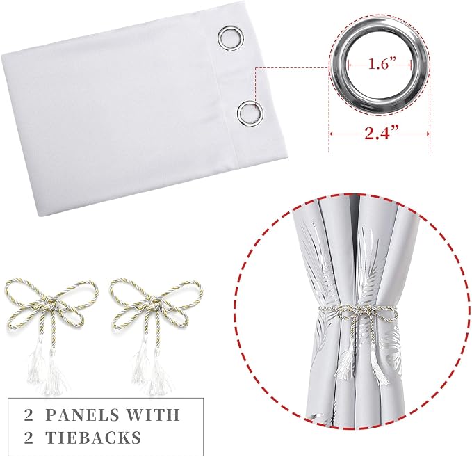Greyish White Room Darkening Curtains 84 Inches Long Silver Palm Tree Pattern - Image 4