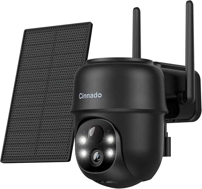 Cinnado 2K Cameras for Home Security-2.4G WiFi Outdoor Camera Wireless Solar/Battery Powered, 360° Viewing, Human Detection, Color Night Vision, Cloud/SD Storage B6 (B6-Black-1pack-2.4G)