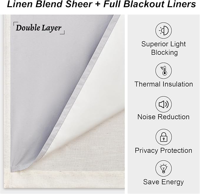 100 Inches Long 100% Blackout Natural Linen Curtains, Farmhouse Pinch Pleated - Image 9
