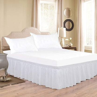 White Wrap Around Bed Skirts with 16" Drop - Three Sides Fabric Adjustable Elastic Dust Ruffle Silky Soft -600 TC Stretchy Bed Skirt-Queen XL(60"X 84") White