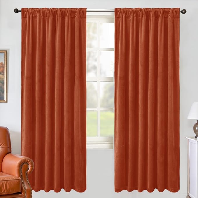 BGment Terracotta Velvet Curtains 72 Inch Length - Image 2