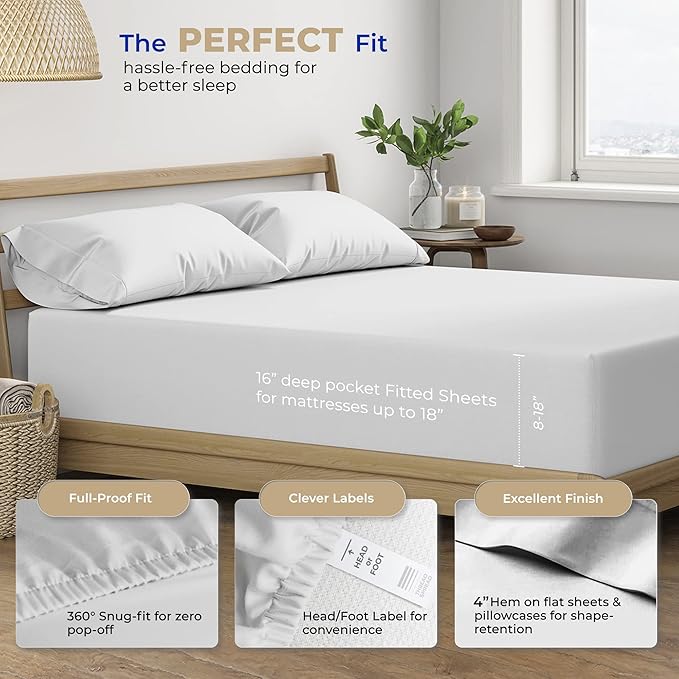 THREAD SPREAD Twin XL Sheets Set Egyptian Cotton - 400 Thread Count 100% Cotton Twin XL Sheet Set, 3 PC Twin XL Sheet, Cooling & Luxury Sateen Sheets, 16" Deep Pocket Extra Soft Cotton Sheets (Silver)