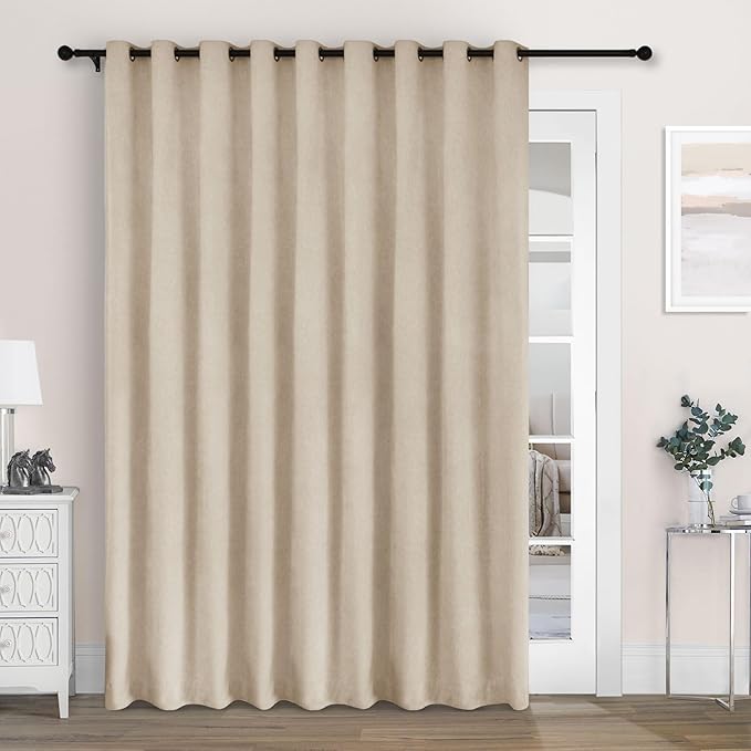 Macochico 120" Wx84 L 100% Blackout Chenille Curtains for Sliding Door Living Room Bedroom, Luxury Drapery for Hotel Home Theater, Taupe Thermal Window Treatments with Tieback, Grommet, 1 Panel