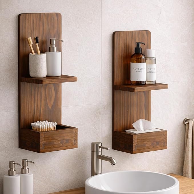 2-Tier Walnut Floating Wall Shelf, Bedroom Storage by FunctionalWoodFurniture