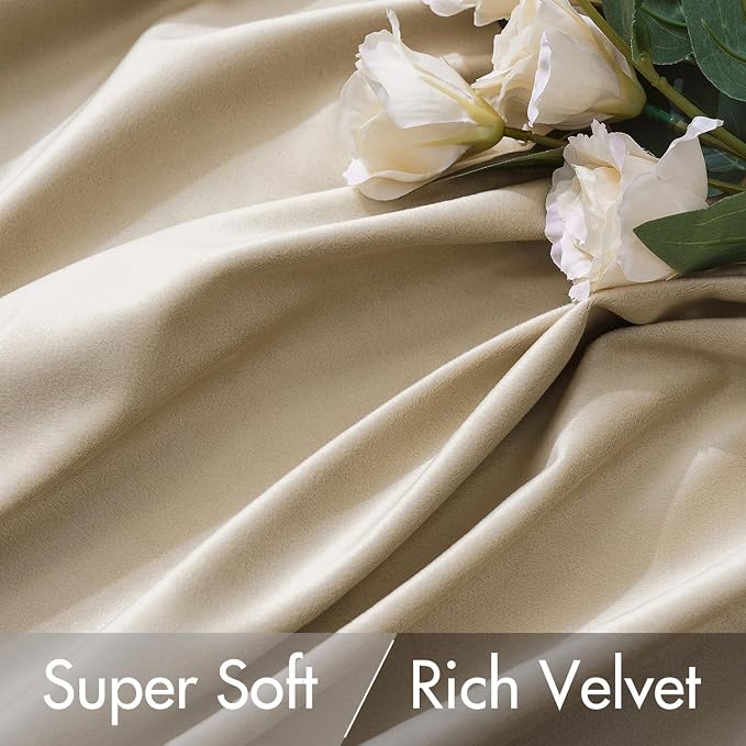 MIULEE Velvet Curtains 52x108 inches 2 Panels Beige Blackout Curtains | Luxury - Image 4