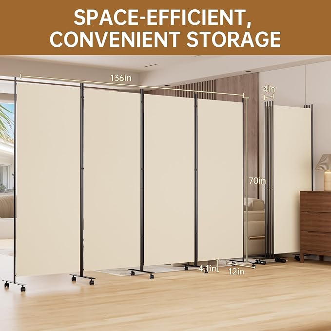 Room Divider 136'' Wide Folding Room Divider Panel - Image 7
