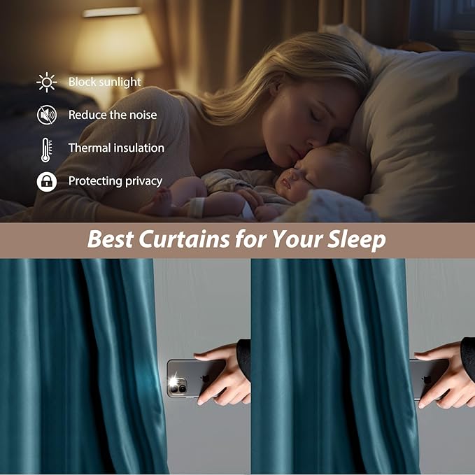 Room Divider Curtains with Ceiling Curtain Track Set Window Curtain for Bedroom,Living Room Total Blackout Thermal Insulated Privacy Ceiling Track Curtain W 9 × H 8 FT Azure Blue drape&Black track