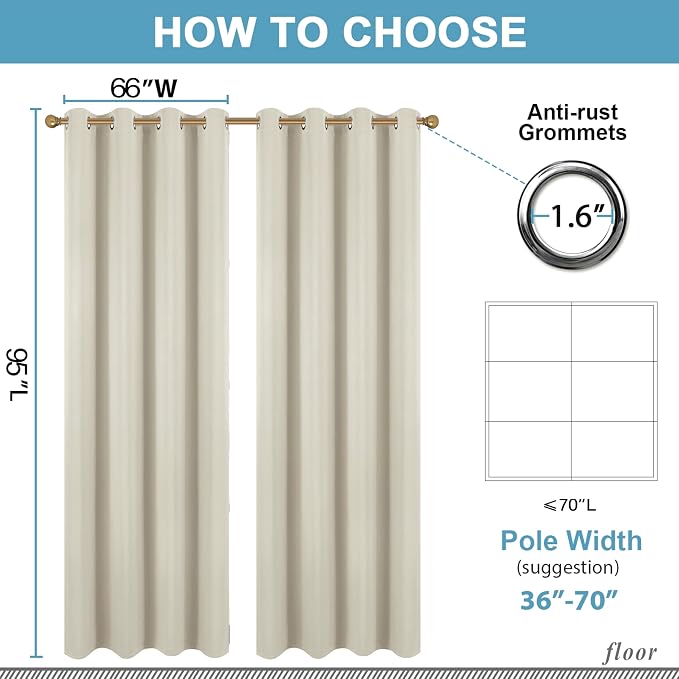 Diraysid Light Beige Grommet Blackout Curtains - Image 5