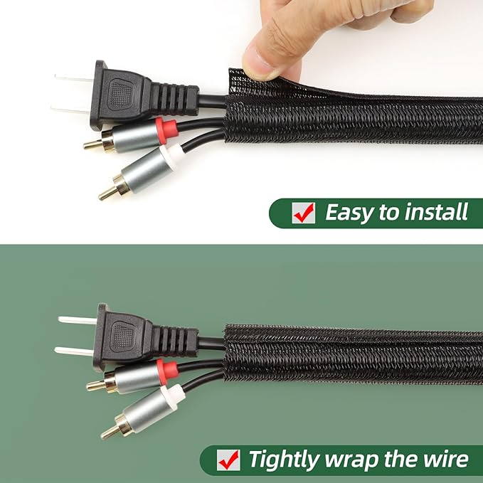 Split Wire Loom Tubing, Cable Protector Sleeve, Braided Cable Management for TV/Computer/Home Theater/Engine Bay, Cord Protectors from Pets No Chew (Black, 1/8"-10ft)