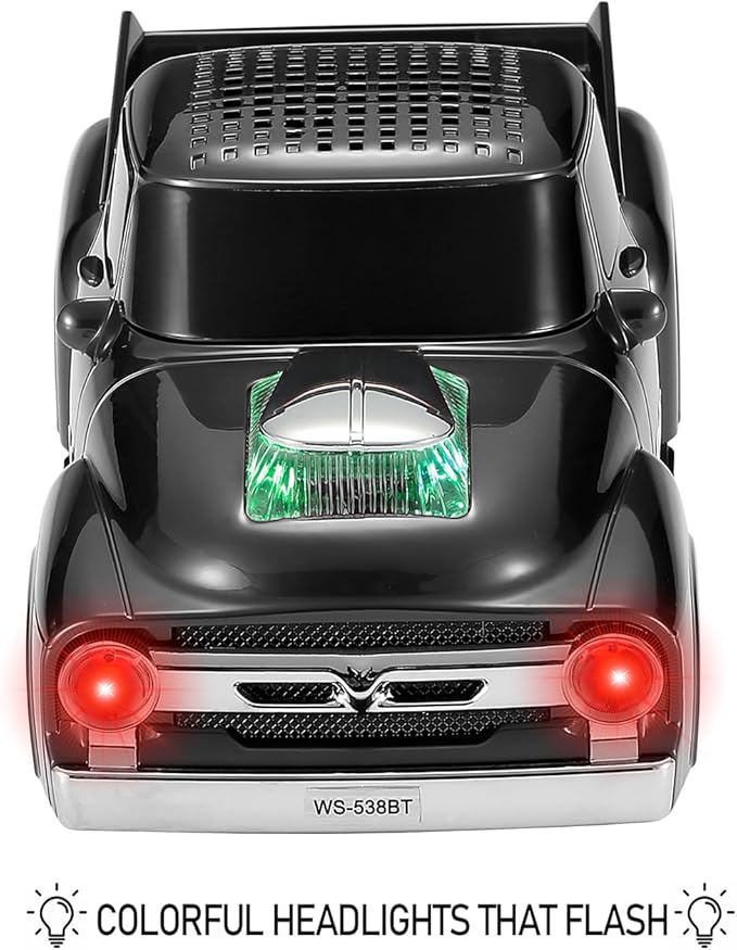 WSTER WS-538 Retro Pickup Truck Bluetooth Replica Speaker – Portable Wireless Car Model Speaker with FM, TWS, LED Party Lights, USB/TF Playback, Built-in Microphone, Type-C, Surprise Gift(Black)