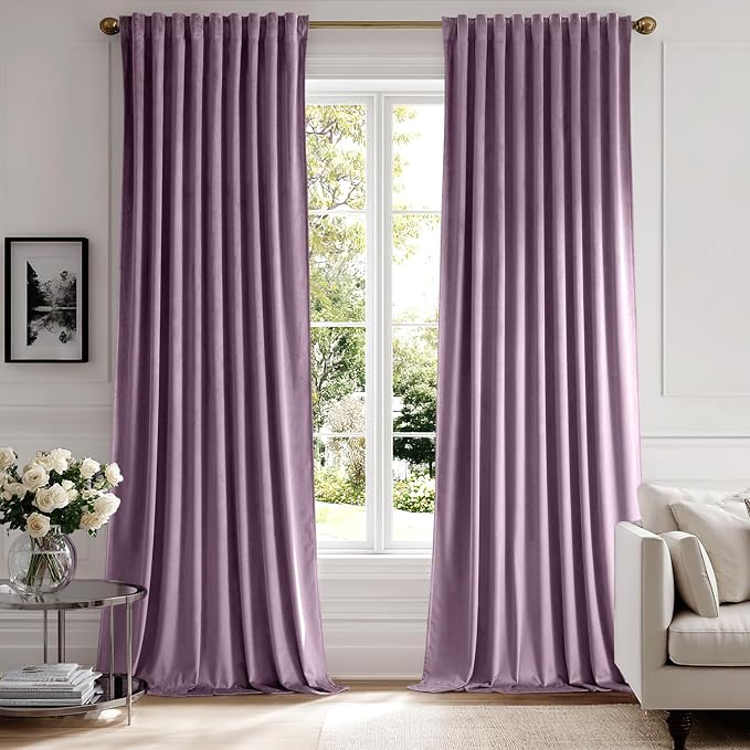 MIULEE Lavender Velvet Curtains 52x84 inches Luxury Blackout Curtains | Thermal by MIULEE