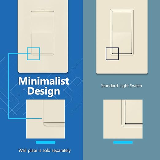 LIDER Minimalist Design Matte Finish Lighted 4-Way Decorator Light Switch, Four Way Frameless Rocker Switch, Residential/Commercial Grade, 15A 120V/277V, UL Listed, LS15-4W-LA, Light Almond