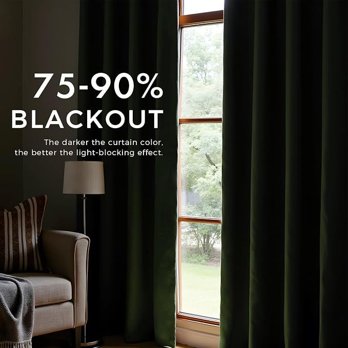 PRIMROSE Emerald Olive Green Velvet Curtains 63 inch Long - Image 3