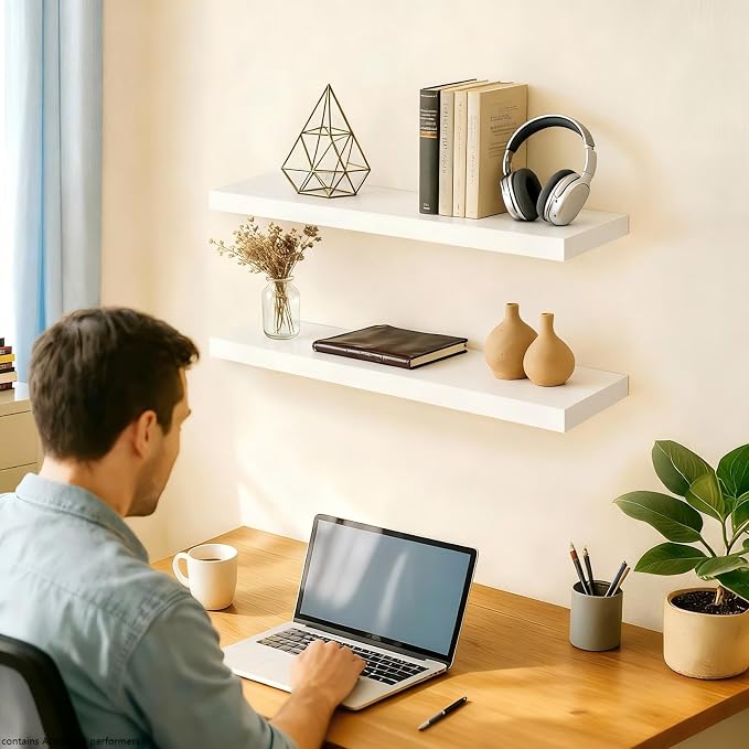 BAYKA White Floating Shelves 22.5in, Wall Mounted - Image 2